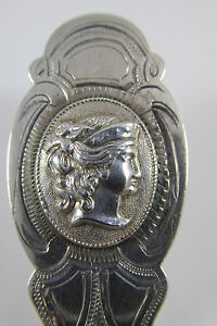 Antique Coin Silver Medallion Flatware Classical Lady Female Portrait Pie Server