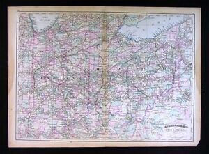 1872 Asher Adams Map Ohio Indiana Cleveland Indianapolis Cincinnati Chicago