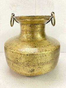Old Vintage Rare Tribal Brass Hammered Big Cooking Pot Degchi With Handle
