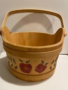 Vintage Basketville Vermont Wood Sugar Bucket Firkin W Wood Handle Signed