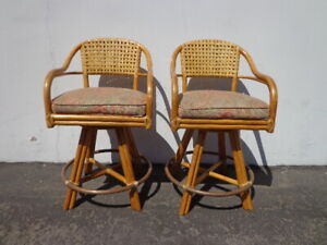 Bar Stools Set Rattan Swivel Bohemian Boho Chic Pair Dining Chair Vintage Seat