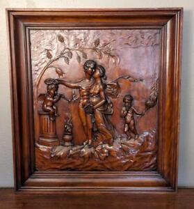 33 Tall Hand Carved French Antique Walnut Wood Romantic Scenepanel