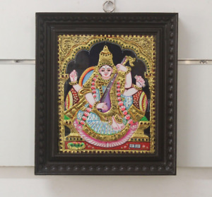 Saraswati Thanjavur Painting Wall Hanging Hindu Goddess Home Decor Amulet Gift