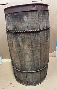 Vintage Wooden Nail Rivet Keg Barrel 17 Tall Rustic Farm Decor