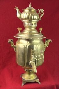 Gorgeous Russian Vintage Samovar With Bowl And Teapot Coal Wood Antique Brass