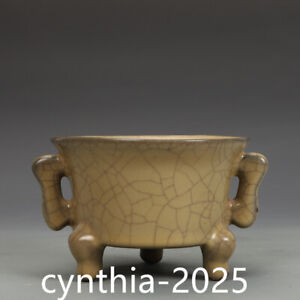 11 8 Old China Porcelain Song Ge Kiln Beige Glazed Three Legged Incense Stove
