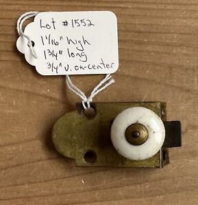 1552 Antique Late 1800s Brass Inset Cupboard Cabinet Small Latch Porcelain Knob