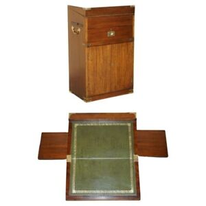 Antique Victorian Mahogany Green Leather Military Campaign Davenport Desk
