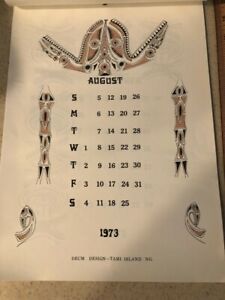 1973 Papua New Guinea Calendar Tapa Cloth Lake Sentani