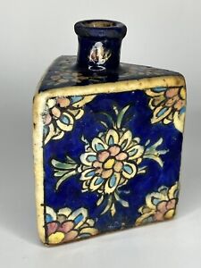 Antique Iznik Bottle Flask Vase Persian Qajar Pottery Hand Made Painted