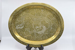 Antique Chinese Brass Dragon Tray 14 X 12 Inches