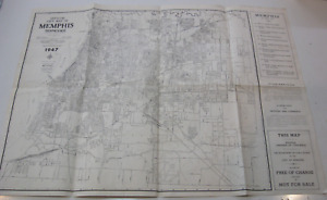 1947 Original Vintage City Map Of Memphis Tennessee Chamber Of Commerce