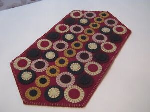 Primitive Wool Applique Winter Layered Pennies Penny Rug Long Table Runner
