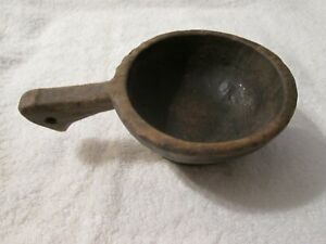 Antique Primitive Tribal Wood Ladle Bowl With Handle Hand Carved