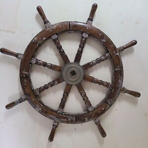 Wooden Brass Ship Boat Vintage Nautical 36 Steering Wheel Old Weathered Wood