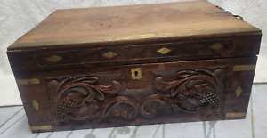 Antique Victorian Walnut Old Brass Inlay Traveling Secretary Writing Lap Desk
