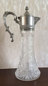 Vintage Silver Plated Glass Claret Jug Italian