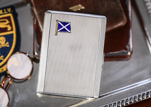 Large Heavy Nautical Enamel Flag Antique Sterling Silver Card Cigarette Case