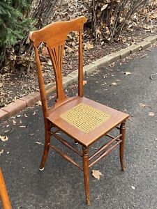 Antique Heywood Brothers Wakefield Company Birdseye Maple Chair Cane Back Seat
