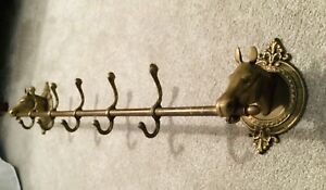 Extremely Rare Vintage Mid Century Brass Horse Head 5 Hook Coat Rack