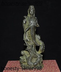6 Chinese Ancient Temple Bronze Dragon Loong Kwan Yin Guanyin Buddha Statue