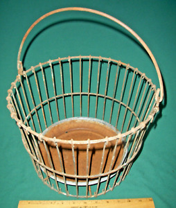 Vintage Wire Egg Produce Basket W Bottom Pan Primitive Country Farm