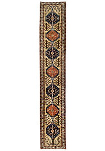 Vintage Beige Geometric Palatial 3x18 Wool Oversized Carpet Oriental Runner Rug
