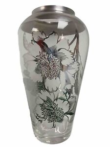 Gorgeous Art Deco Style Sterling Silver Overlay Rim Flowers Vase 10 3 8 Tall 