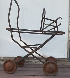 Antique Doll Buggy Carriage Metal Frame Only Great Halloween Decor As Is