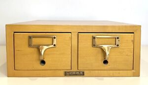 Vintage Gaylord Bros Inc 2 Drawer Library Card Catalog File Maple Cabinet Flaw