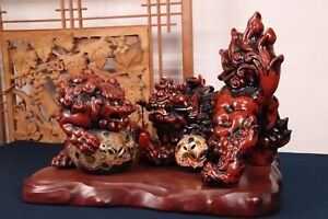 Vintage Japanese Kutani Ware Porcelain A Pair Of Lions Shishi Statue Foo Dog