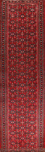 Excellent Vintage Red Hossainabad Hamadan Hand Made Long Runner Rug 3x17 Carpet