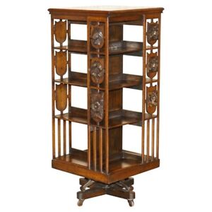 Extra Large Unique Antique Victorian Art Nouveau Hand Carved Revolving Bookcase