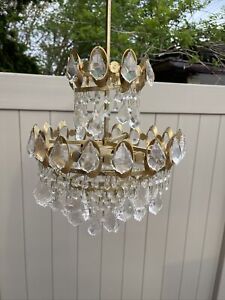 Vintage Brass Crystals Prisms Small Chandelier Lighting Ceiling Lamp Pendant