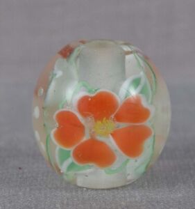 Japanese Glass Ojime Tombodama Orange Flowers