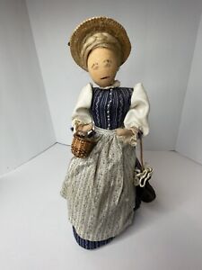 Vintage Americana Folk Art Burlap Doll Figure Hand Made 12 Holding Parasol
