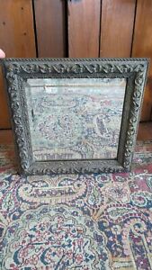 Antique Early Country Carved Wood Framed Beveled Glass Mirror 13 Patina