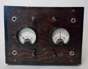 Antique General Electric Volt Amp Meter Gauges Wooden Case No Leads Collectable