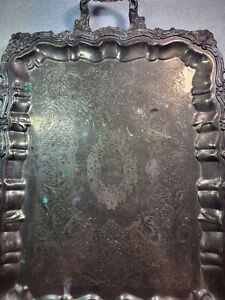 Huge Sheridan 25 X16 Footed Silver Plate Deep Butler Serving Tray