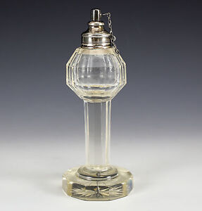 German Crystal 800 Silver Oil Lamp Hand Cut Faceted Form 19th Century