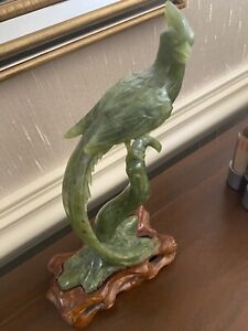 Vintage Chinese Jade Carving Long Tail Bird