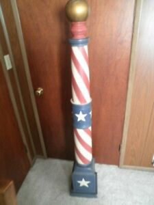 Huge Antique Sidewalk Barber Pole 61 Solid Wood Red White Blue Vintage Heavy