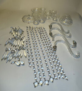 Big Lot Antique Lamp Chandelier Glass Bobeches Parts And Crystals
