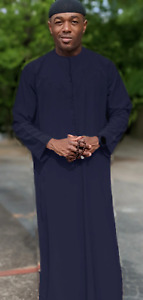 Borno Navy Blue African Kaftan Long Sleeve Long Shirt Dashiki Senegalese For Men