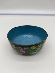Antique Chinese Cloisonne Small Enameled Floral Decorative Bowl 3 1 2 W 2 T