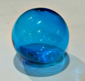 Vtg Cobalt Blue Japanese Hand Blown Glass Fishing Net Float Ball Globe 3 5 Inch