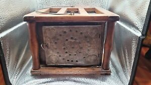 Antique Carriage Foot Warmer Punched Tin Hearts Turned Wood 18th 19th C Original