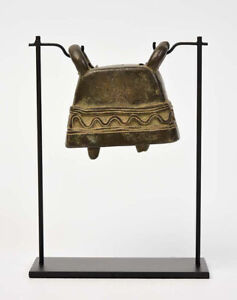 19th Century Antique Burmese Bronze Cow Bell With Stand