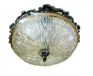 Large German 1960s Textured Ice Glass Ceiling Lamp Flush Mount Sconce By Kaiser