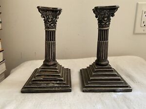 Antique Reed Barton Silverplate 8 5 Weighted Greek Column Steps Candlesticks